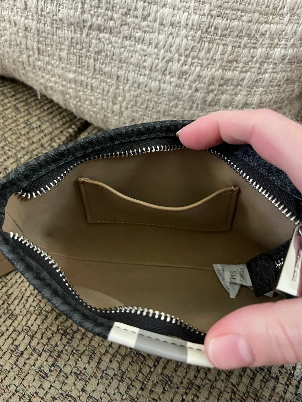 Michael Kors Womens Belt Bag-Black w/ Gray & White Stripe,Adjustable Waist,L/XL